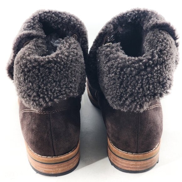 PAUL GREEN Cabo Dark Brown Shearling Cuff Suede Ankle Boots Double Zip - Picture 5 of 10